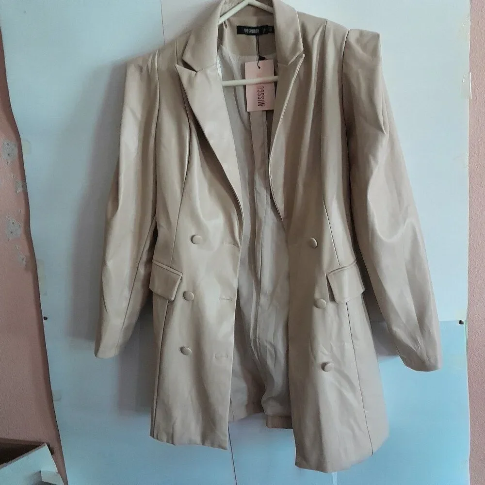Women Misguided Blazer Faux Leather Double Breasted Three Button Blazer Size 0
